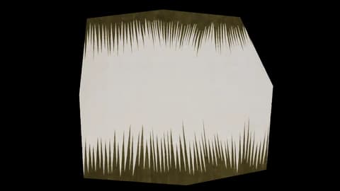Irregular-edged rug with olive spikes radiating inward toward a pale ivory field, shown flat